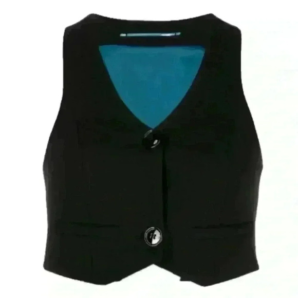 Merci Black Two Button V-Neck Black Cropped Vest Size Medium New With Tag! - Picture 2 of 7
